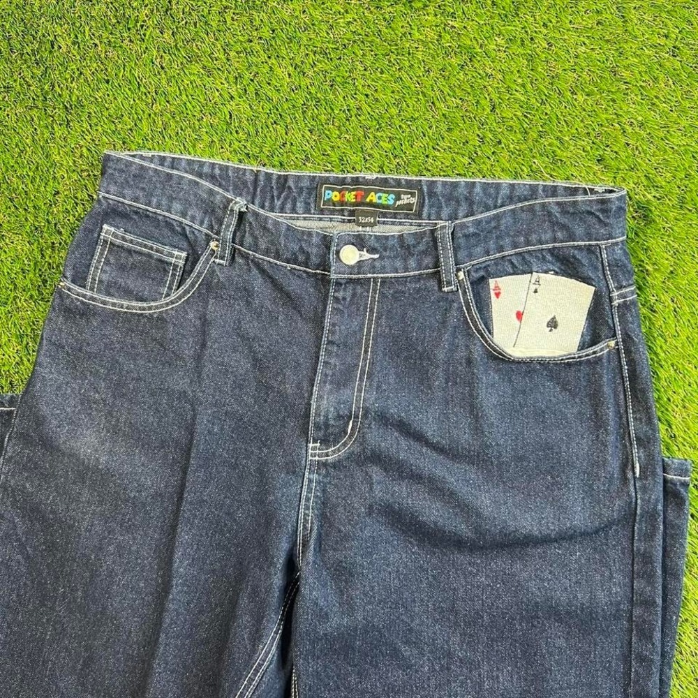 Pocket Aces Jeans 32x34 Dark Wash Denim Straight Leg Y2K Streetwear Pants